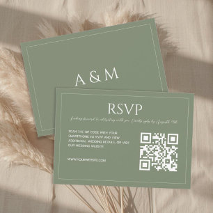 Modern minimalist sage green QR code wedding RSVP Card