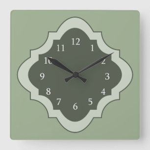 Modern Minimalist Sage Green Quatrefoil Pattern Square Wall Clock