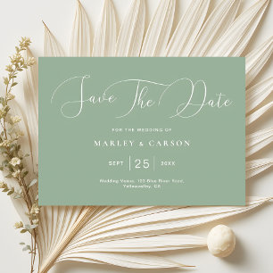 Modern Minimalist Sage Green Script Wedding Save The Date