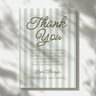 Modern Minimalist Sage Green Stripes Wedding Thank You Card