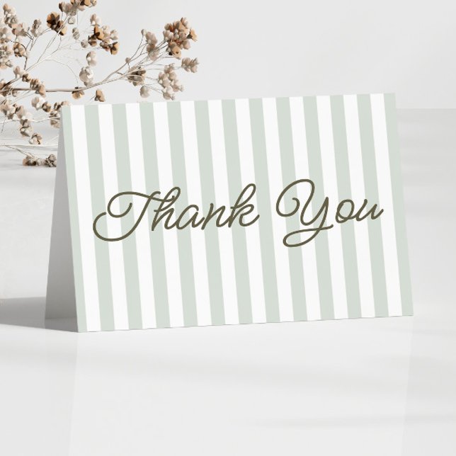 Modern Minimalist Sage Green Stripes Wedding Thank You Card (Creator Uploaded)