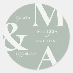 Modern Minimalist Sage Green Wedding Classic Round Sticker