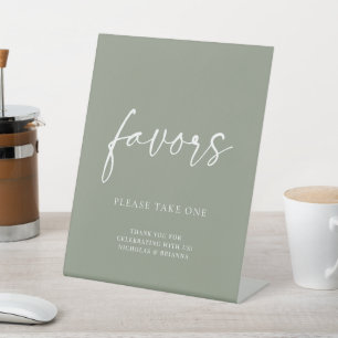 Modern Minimalist Sage Green Wedding Favours Pedestal Sign