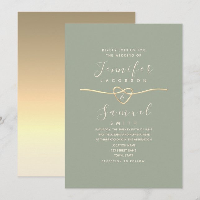 Modern Minimalist Sage Green Wedding Invitation (Front/Back)