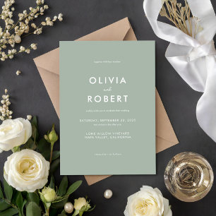Modern Minimalist Sage Green Wedding Invitation