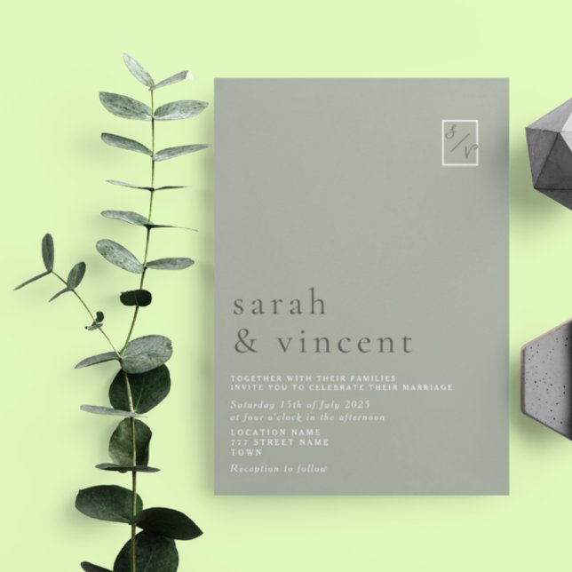 Modern Minimalist Sage Green Wedding Invitation (Creator Uploaded)