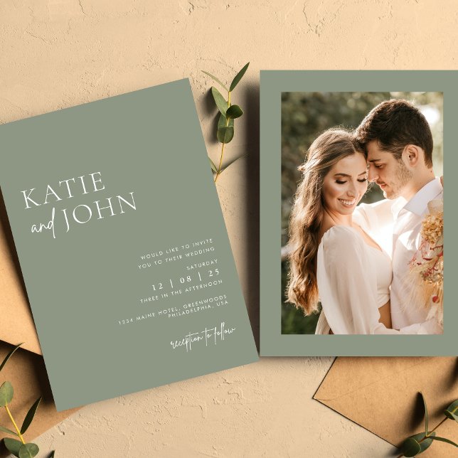 Modern Minimalist Sage Green Wedding Invitation (Creator Uploaded)