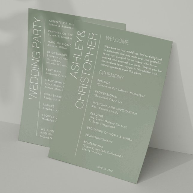 Modern Minimalist Sage Green Wedding Programme (Creator Uploaded)