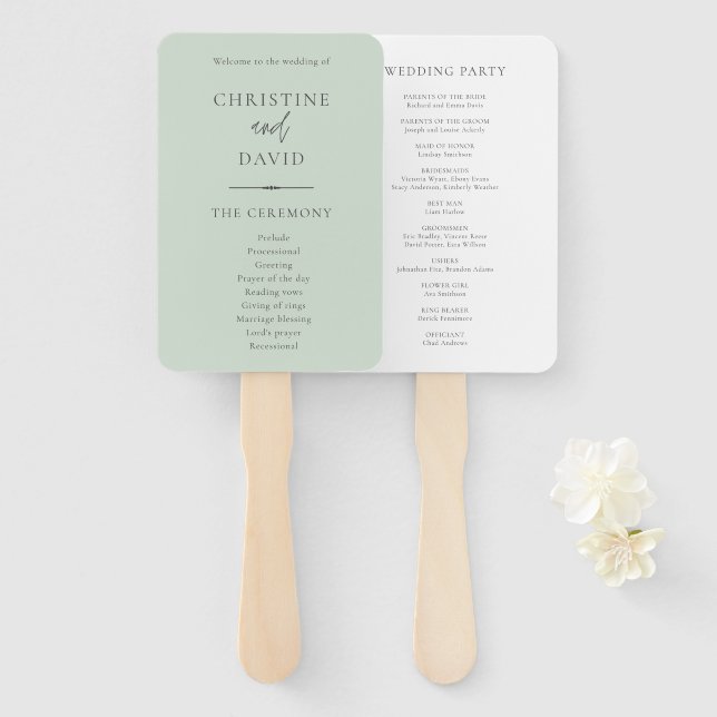 Modern Minimalist Sage Green Wedding Programs Hand Fan (Front and Back)