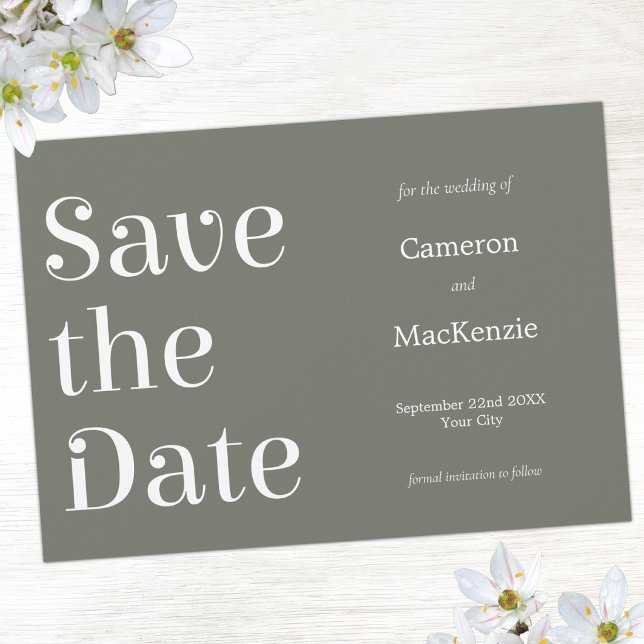 Modern Minimalist Sage Green Wedding Save the Date (Sage green minimalist modern typography Save the Date wedding invitation)