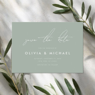 Modern Minimalist Sage Green Wedding Save the Date