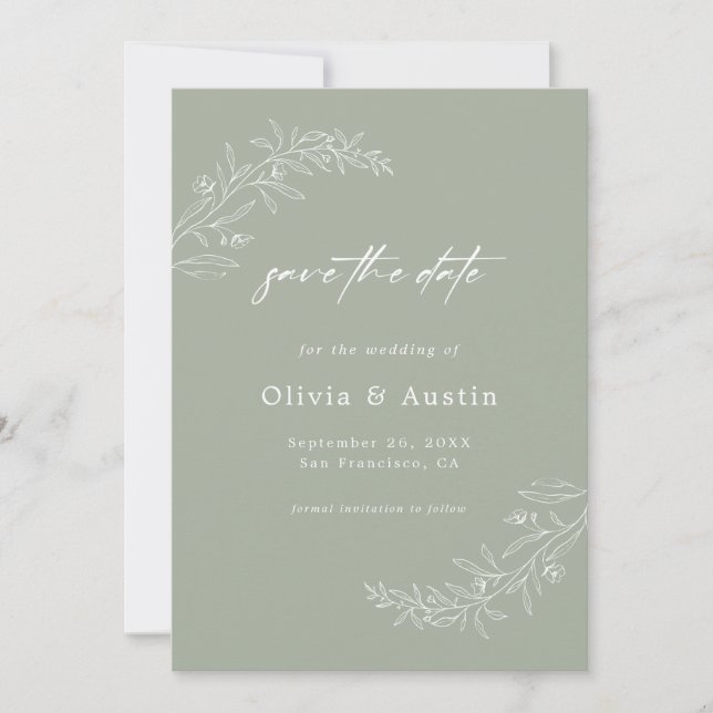 Modern Minimalist Sage Green Wedding Save The Date Invitation (Front)