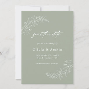 Modern Minimalist Sage Green Wedding Save The Date Invitation