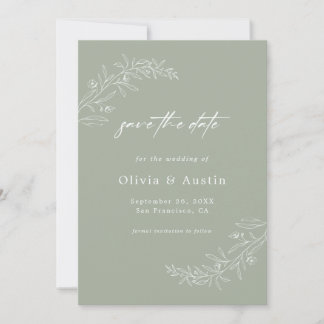 Modern Minimalist Sage Green Wedding Save The Date Invitation