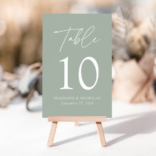 Modern Minimalist Sage Green Wedding Table Number