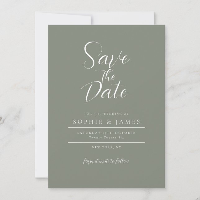 Modern Minimalist Sage Wedding Save The Date Invitation (Front)