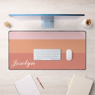 Modern Minimalist Salmon Peach Custom Name Elegant Desk Mat