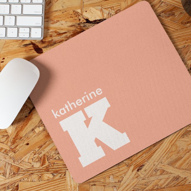 Modern Minimalist Salmon Pink Monogram Initial Mouse Mat (Creator Uploaded)