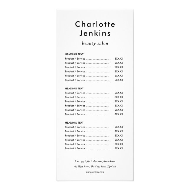 Modern Minimalist Salon Service Menu (Front)