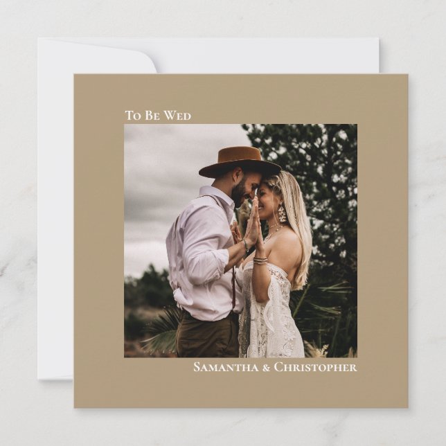 Modern Minimalist Sandy Tan Square Photo Wedding Invitation (Front)