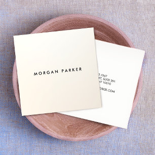 Modern Minimalist Satin Ivory White Square Square Business Card