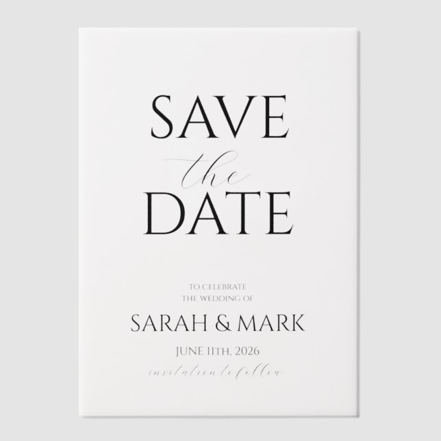 Modern Minimalist Save the Date Card  Vellum Invitations (Front)