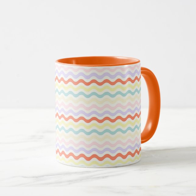 Modern Minimalist Scalloped Pastel Waves Linear Mug (Front Right)
