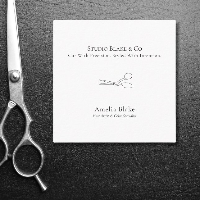 Modern Minimalist scissors hair stylist Square Business Card (Creator Uploaded)