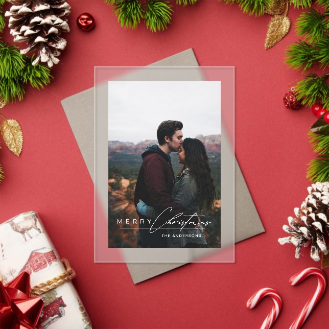 Modern Minimalist Script 1 Photo Christmas Card Acrylic Invitations (Insitu (Holiday))