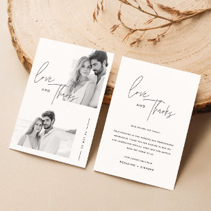 Modern Minimalist Script 2 Photo Wedding Thank You Card