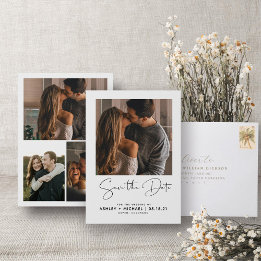 Modern Minimalist Script 4 Photo Engagement Save The Date
