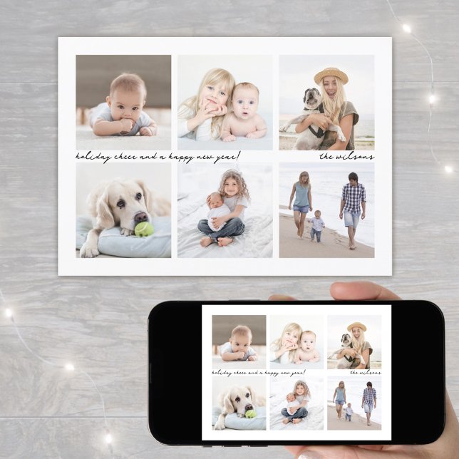 Modern Minimalist Script 6 Photo Collage Christmas Holiday Card (Creator Uploaded)