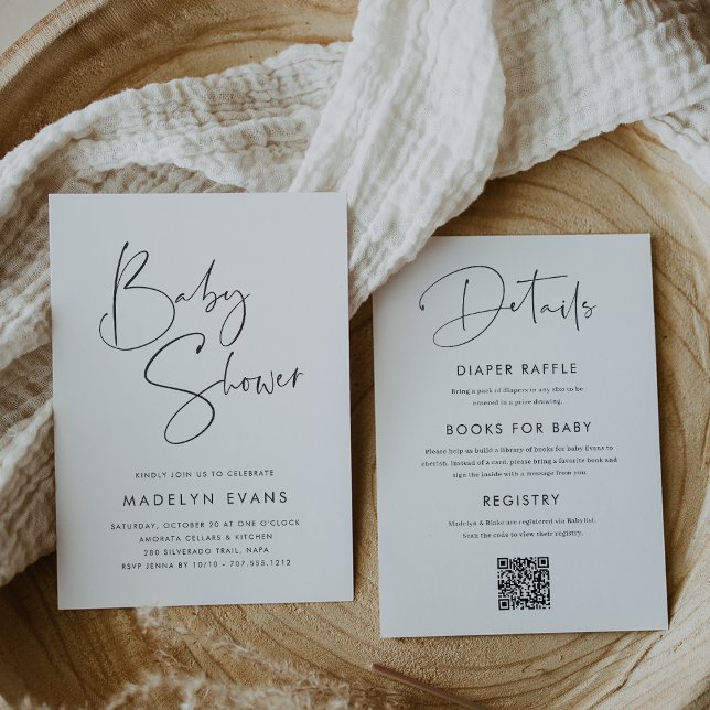Modern Minimalist Script All in One Baby Shower Invitation (Creator Uploaded)