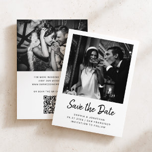 Modern Minimalist Script and Two Photos Wedding Save The Date
