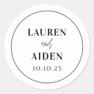 Modern Minimalist Script Black and white Classic Round Sticker