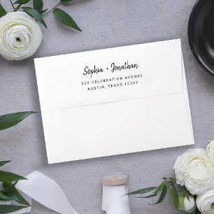 Modern Minimalist Script   Black and White Wedding Envelope