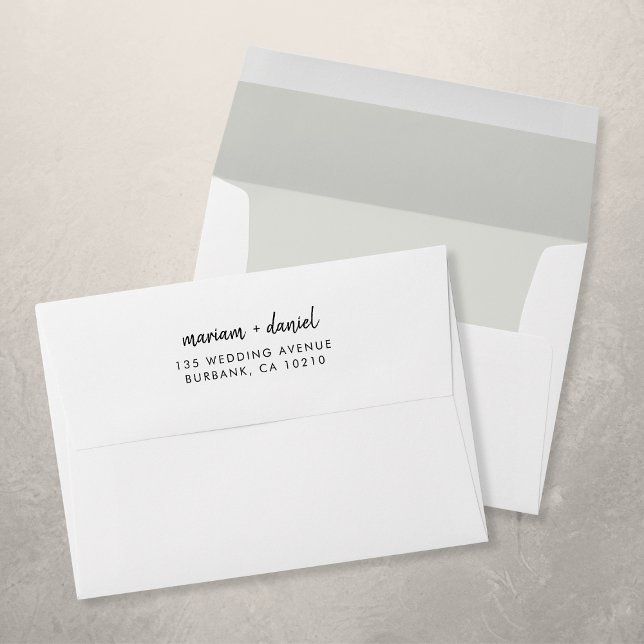 Modern Minimalist Script Black and White Wedding Envelope (Creator Uploaded)
