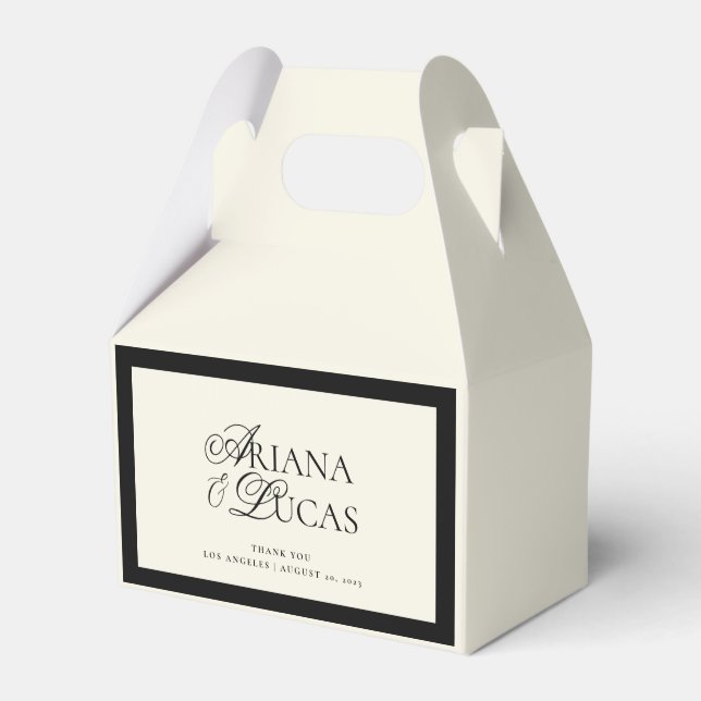 Modern Minimalist Script Black and White Wedding Favour Box (Front Side)