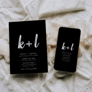 Modern Minimalist Script Black and White Wedding Invitation