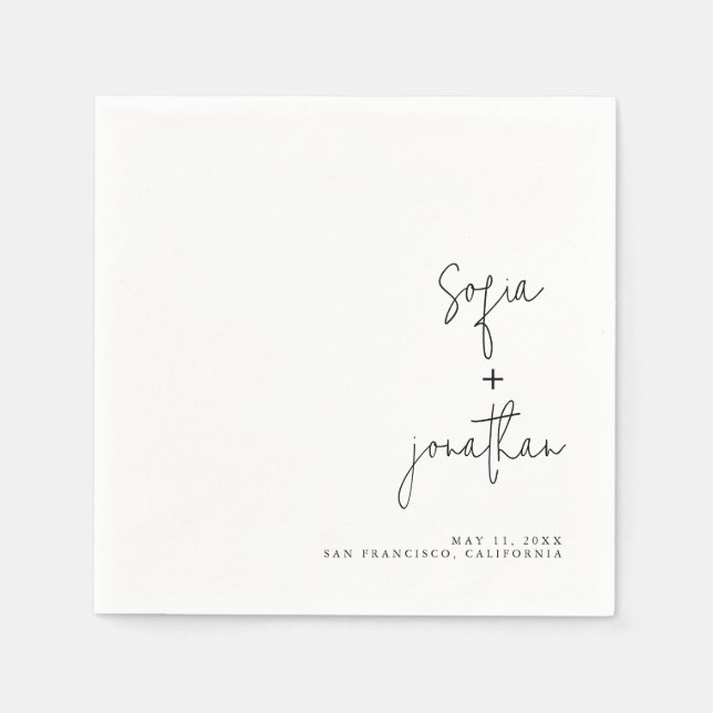 Modern Minimalist Script | Black and White Wedding Napkin (Front)