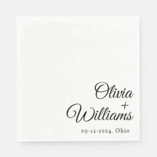 Modern Minimalist Script | Black and White Wedding Napkin