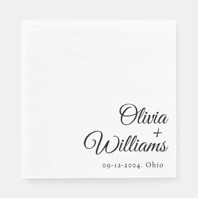 Modern Minimalist Script | Black and White Wedding Napkin (Front)
