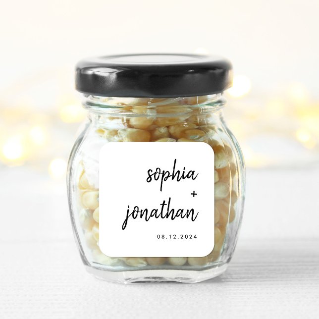 Modern Minimalist Script | Black and White Wedding Square Sticker (Creator Uploaded)