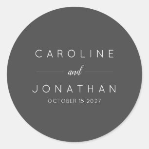 Modern Minimalist Script Black Custom Wedding Classic Round Sticker