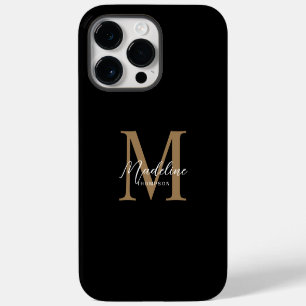 Modern Minimalist Script Black Gold Monogram iPhone 14 Pro Max Case
