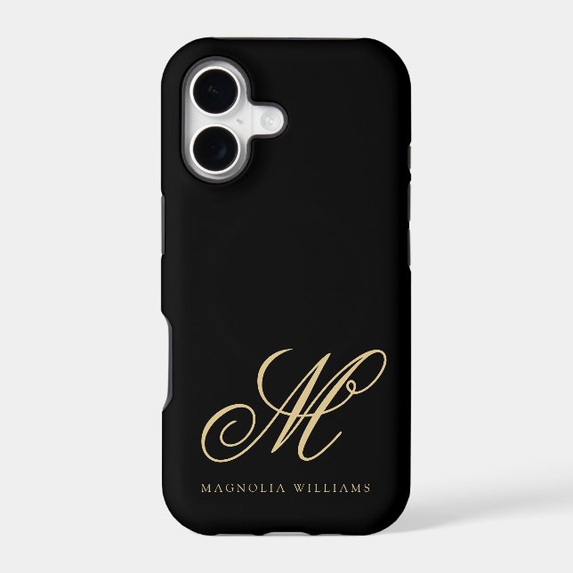 Modern Minimalist Script Black Gold Monogrammed (Back)