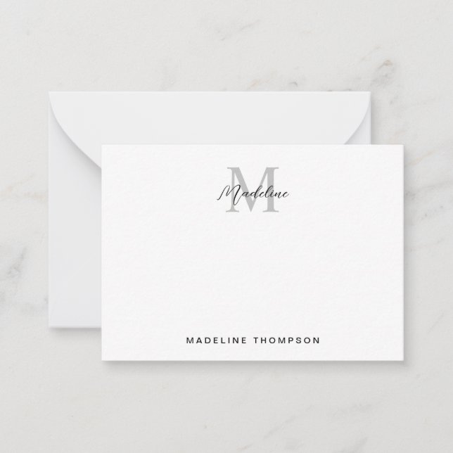 Modern Minimalist Script Black Grey Monogram Card (Front)