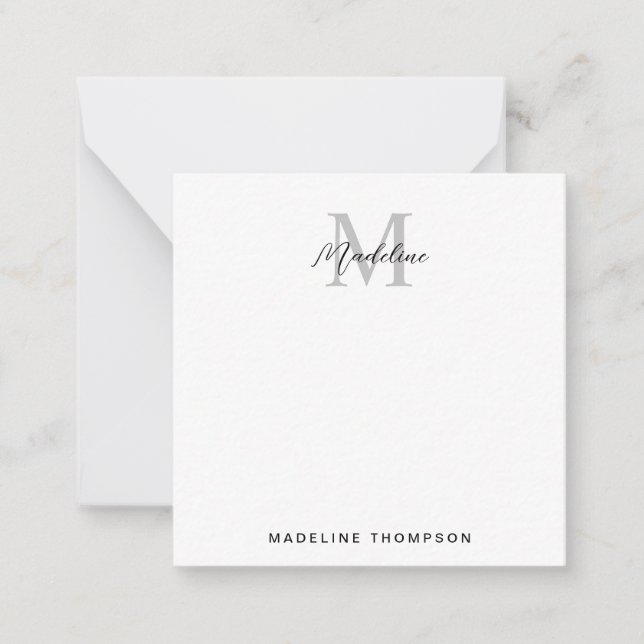Modern Minimalist Script Black Grey Monogram Card (Front)