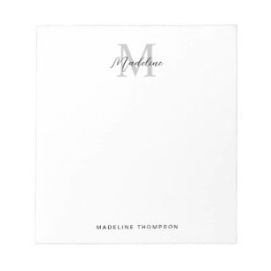 Modern Minimalist Script Black Grey Monogram Notepad
