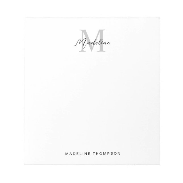 Modern Minimalist Script Black Grey Monogram Notepad (Front)